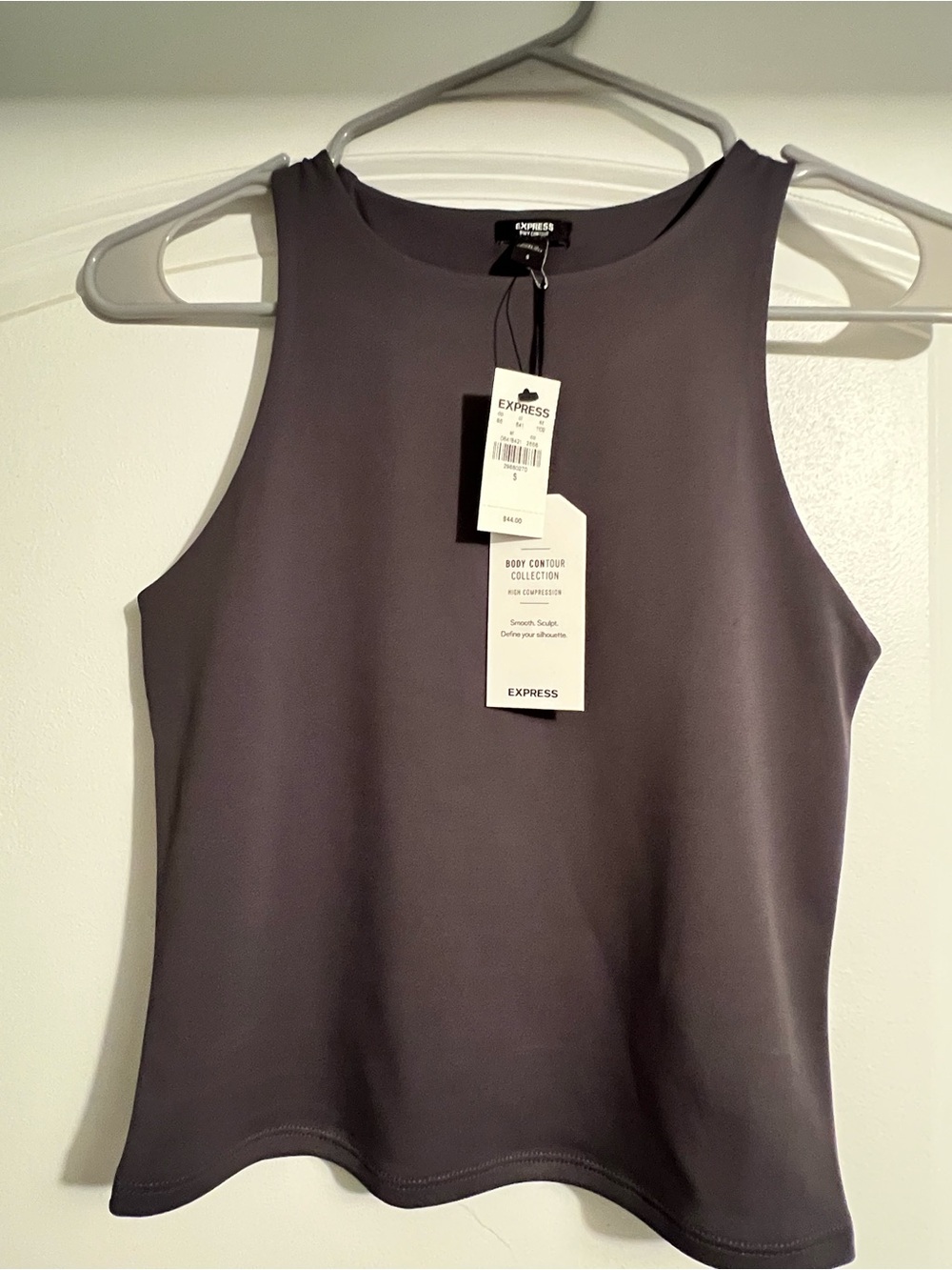 Express Women's Body Contour High Compression Crewneck Tank Top Small Dark Gray